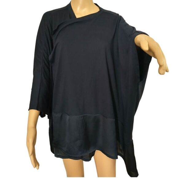 Natori Kimono L Navy Blue Cardigan Dolman Batwing Sleeve Satin Trim Sheer Flowy - Picture 6 of 16